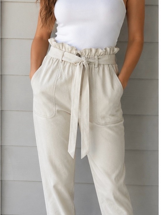 Sienna Sky Pants - Sienna Sky Cream Paperbag Waist Tie Pants